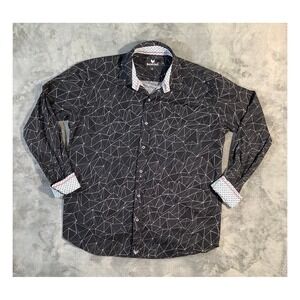 Buttercloth Men's Black Geometric Button-Down Shirt XL‎